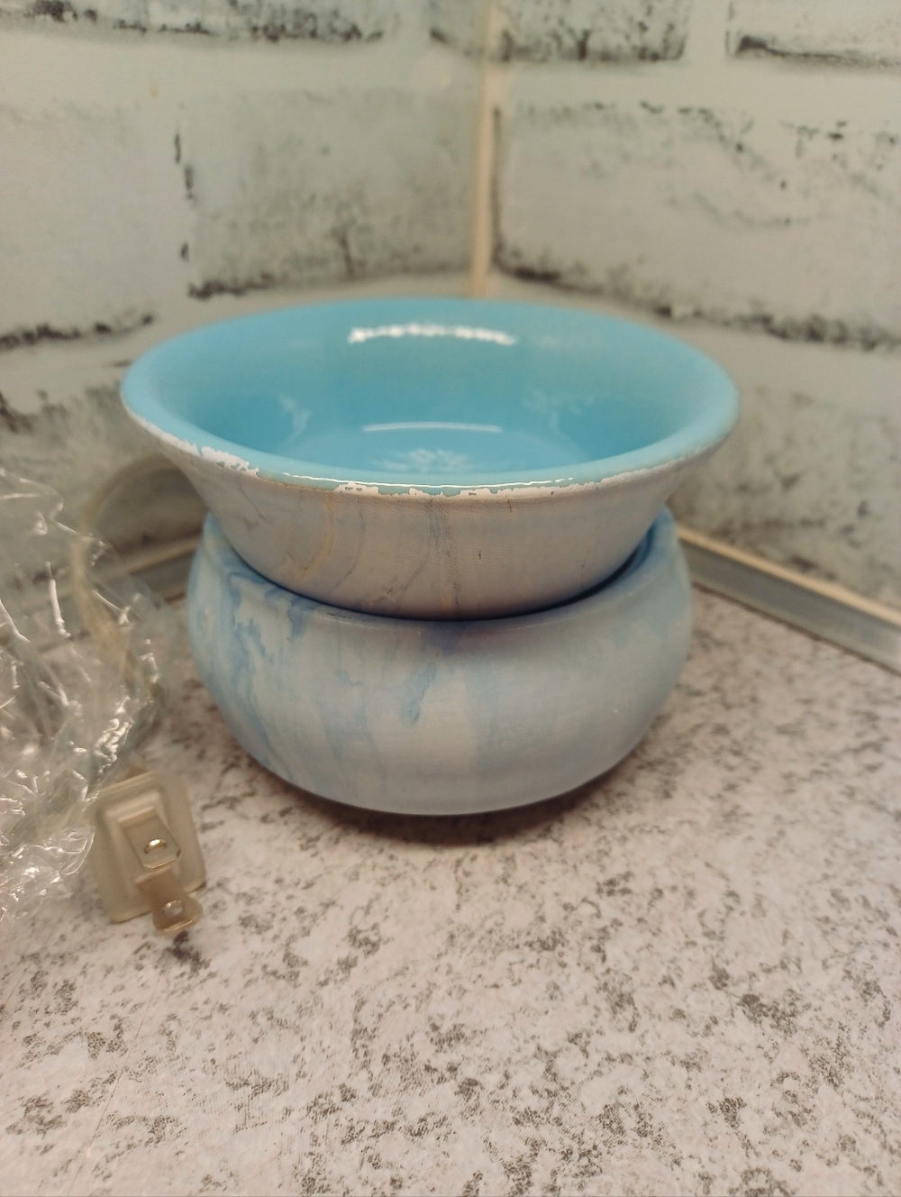 Blue Marble Swirl Simmer Pot Wax Warmer Pink Zebra warms oil NIB